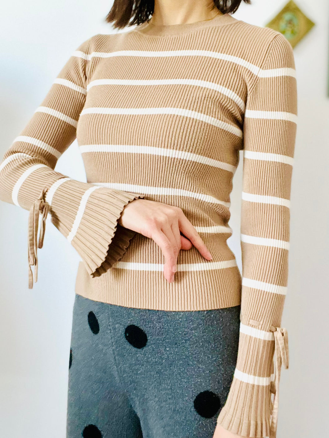 Mocha color striped knit top