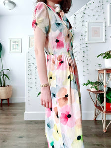 Vintage 1940s watercolored floral rayon dress