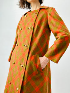 Vintage 1950s orange plaid dress coat