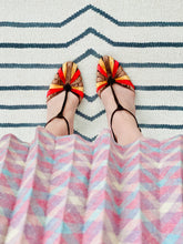 Load image into Gallery viewer, model wearing vintage 1930s style velvet NINE WEST shoes and pink plaid skirt 
