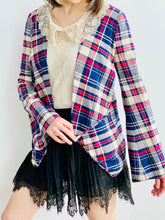 Load image into Gallery viewer, Vintage Plaid Fall Jacket with lace skirt on model
