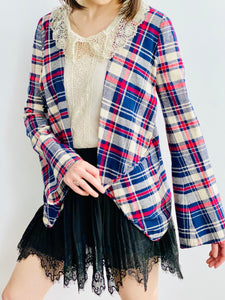 Vintage Plaid Fall Jacket with lace skirt on model