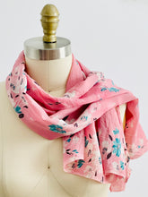 Load image into Gallery viewer, vintage 1930s pink floral silk scarf display on mannequin
