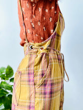 Load image into Gallery viewer, Vintage mustard/rose color plaid cotton overalls
