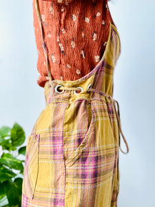 Vintage mustard/rose color plaid cotton overalls