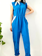 Load image into Gallery viewer, Vintage 1970s navy blue overalls cotton chore jumpsuit
