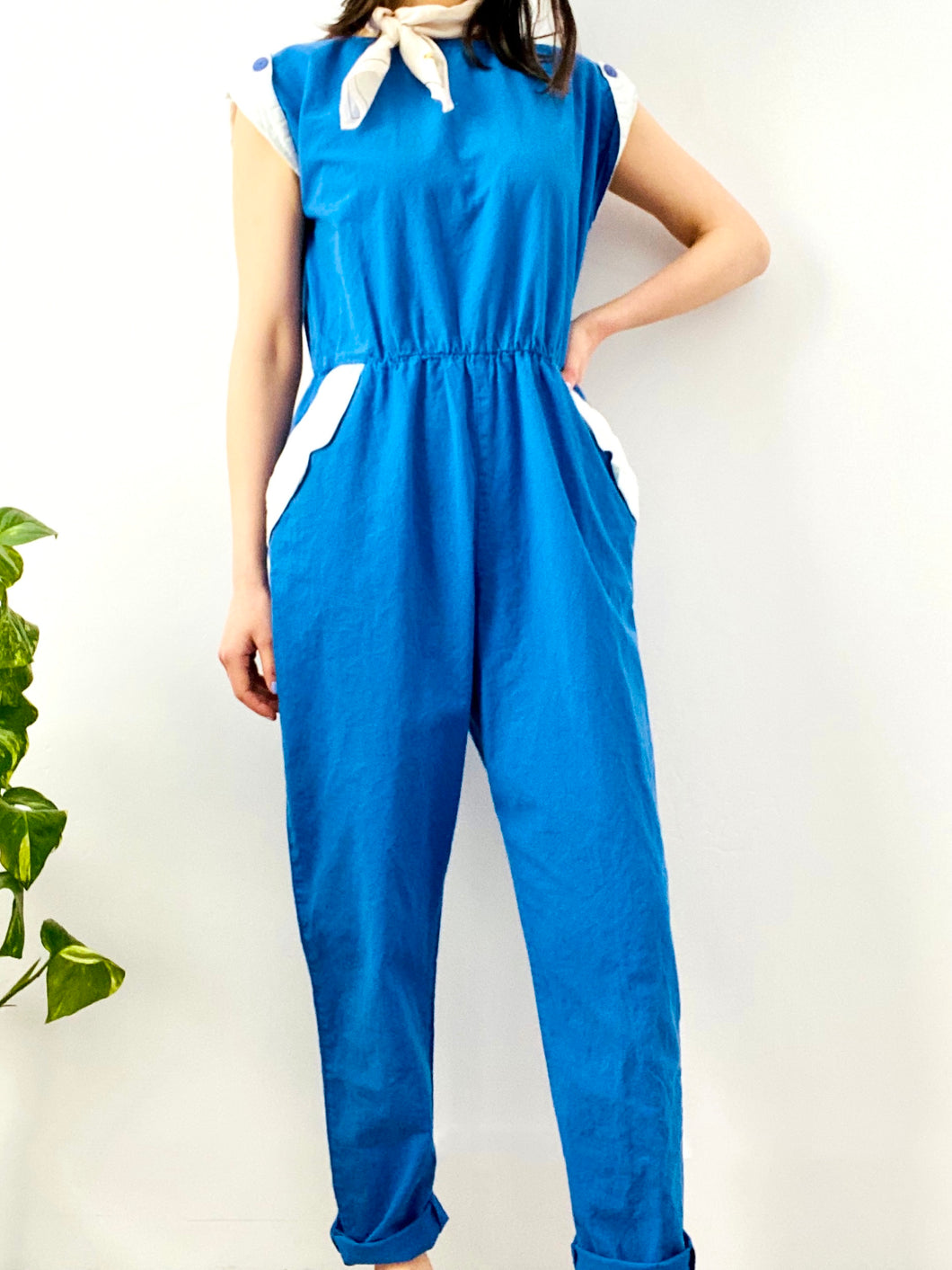 Vintage 1970s navy blue overalls cotton chore jumpsuit