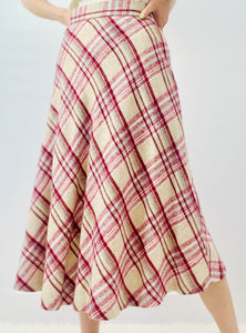 Vintage 1970s Plaid High Waisted A Line Skirt