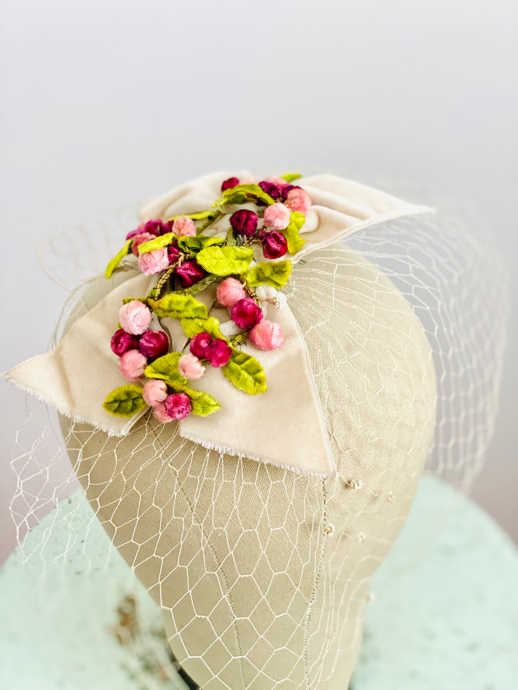 Vintage Rosebud Millinery Fascinator with Veil