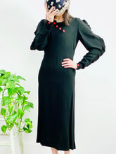 Load image into Gallery viewer, Vintage 1940s Black Rayon Crepe Dress w Dolman sleeves
