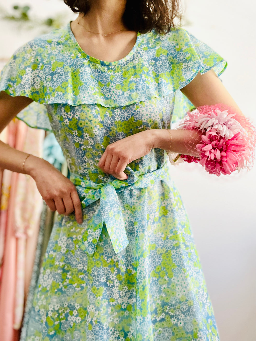 Vintage 1920s style green floral dress