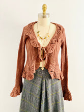 Load image into Gallery viewer, Vintage Caramel Color Crochet Cardigan with Scalloped Flounce
