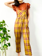 Load image into Gallery viewer, Vintage mustard/rose color plaid cotton overalls
