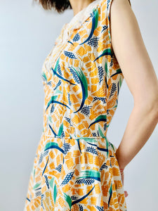 Vintage 1920s deco celestial print floral dress