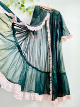 Load image into Gallery viewer, Vintage 1960s semi sheer striped black lingerie robe floral dressing gown
