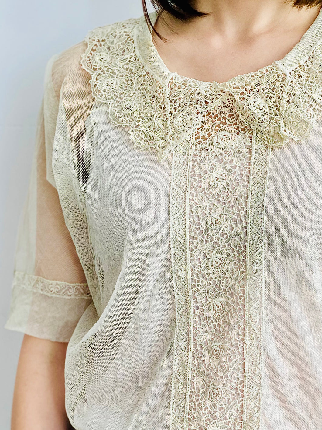 1920s Tulle Chemical Lace Top Intricate Collar