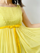Load image into Gallery viewer, Vintage yellow ruched silk wide leg jumpsuit
