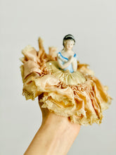 Load image into Gallery viewer, Vintage 1920s half doll pincushion in ruched silk skirt
