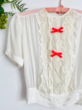 Load image into Gallery viewer, Vintage 1930s white silk top with ribbon bows
