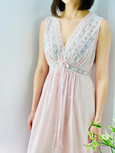 Load image into Gallery viewer, vintage 1940s pink lingerie lace night gown on model 
