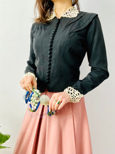 Load image into Gallery viewer, Vintage 1930s black jacket with lace and French buttons
