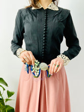Load image into Gallery viewer, Vintage 1930s black jacket with lace and French buttons
