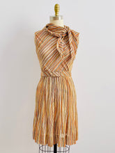 Load image into Gallery viewer, 1950s Miss Donna Striped Dress with Scarf and Belt Fall Dress
