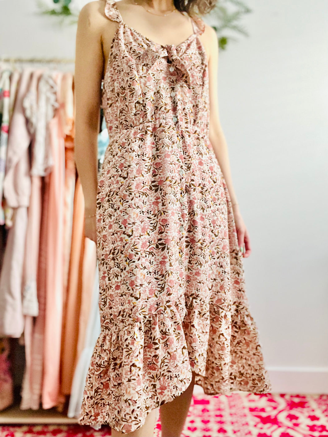 Pink floral ruffled dress