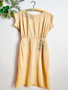 Vintage 1940s rayon dress w rhinestone appliqués