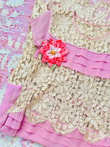Vintage 1920s pink flapper lace dress