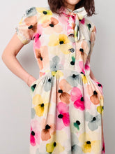 Load image into Gallery viewer, Vintage 1940s watercolored floral rayon dress
