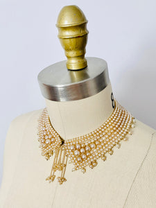 Vintage beaded faux pearls collar necklace