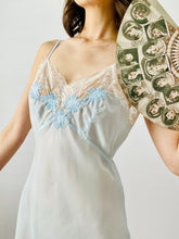 Load image into Gallery viewer, Vintage 1940s pastel blue embroidered lingerie lace slip
