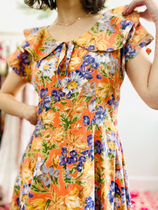 Vintage 1930s orange floral day dress
