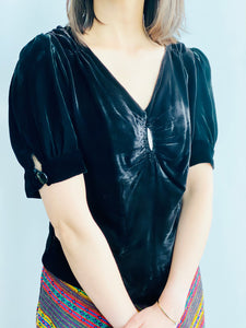 1930s Velvet Top w Jet Black Glass Buttons Art Deco Pin
