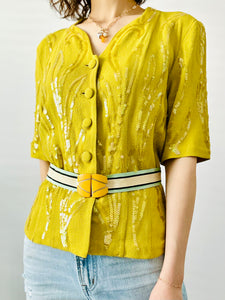 1940s chartreuse rayon crepe top