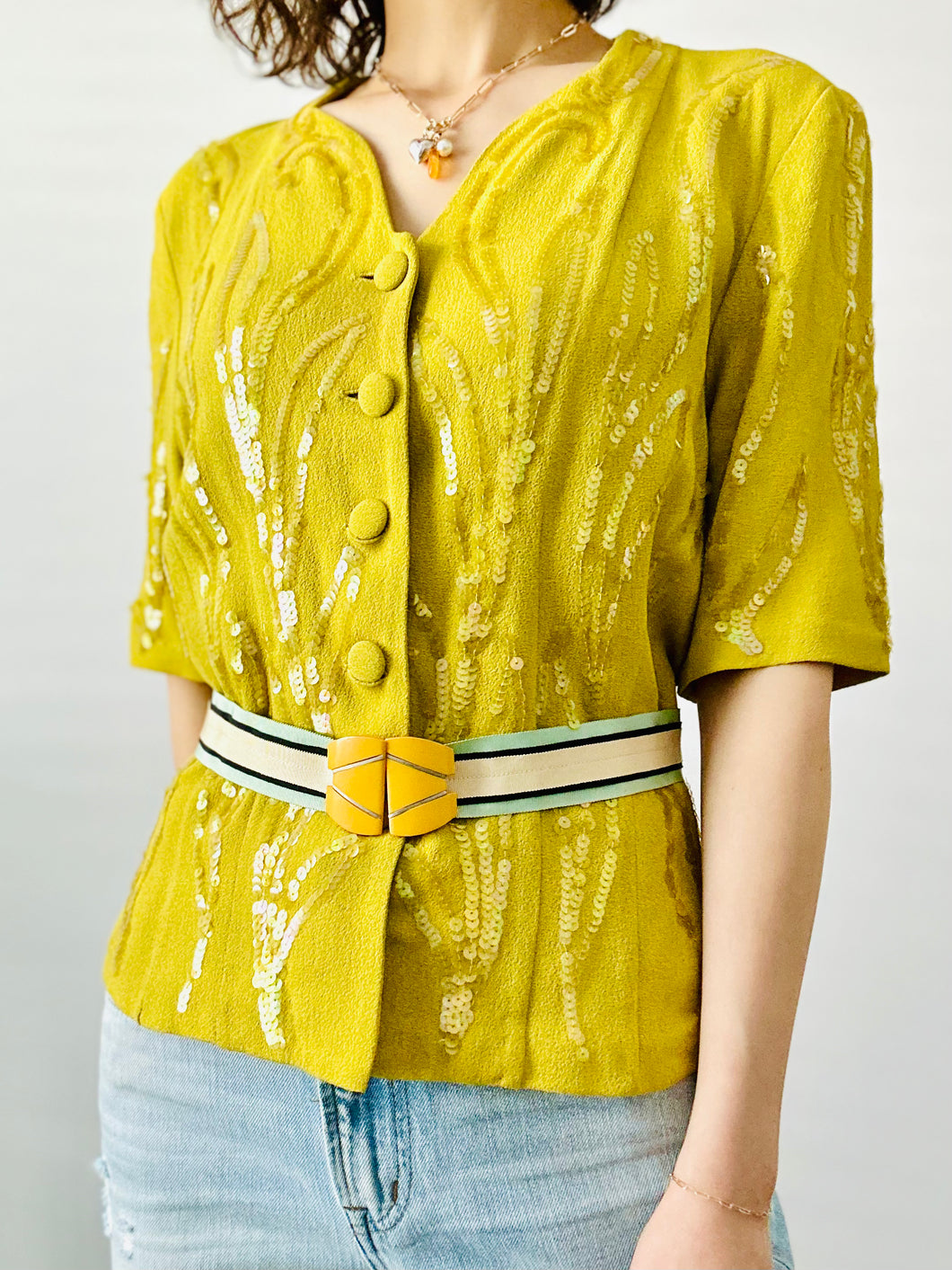 1940s chartreuse rayon crepe top