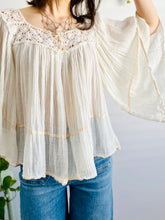Load image into Gallery viewer, Vintage Cotton Lace Gauze Blouse with Flared Sleeves
