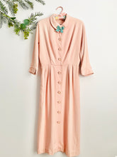 Load image into Gallery viewer, Vintage 1940s Pastel Pink Buttoned Up Dress w Blue Velvet Bow
