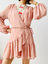 Load image into Gallery viewer, Pastel pink ruched wrap dress w balloon sleeves
