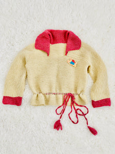 1930s Raspberry Beige Color Sweater w Waist Ties