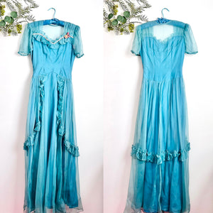 Vintage 1930s pastel blue ruched dress