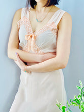 Load image into Gallery viewer, 1930s Peach Color Bias Cut Lingerie Gown with Eyelet Lace Ribbon Bow
