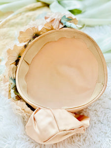 Vintage champagne pink ruched satin millinery hat