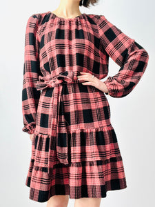 Pink and black babydoll plaid dress