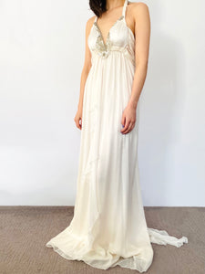 Amazing designer silk gown rhinestone beaded wedding dress Anna Campbell dress