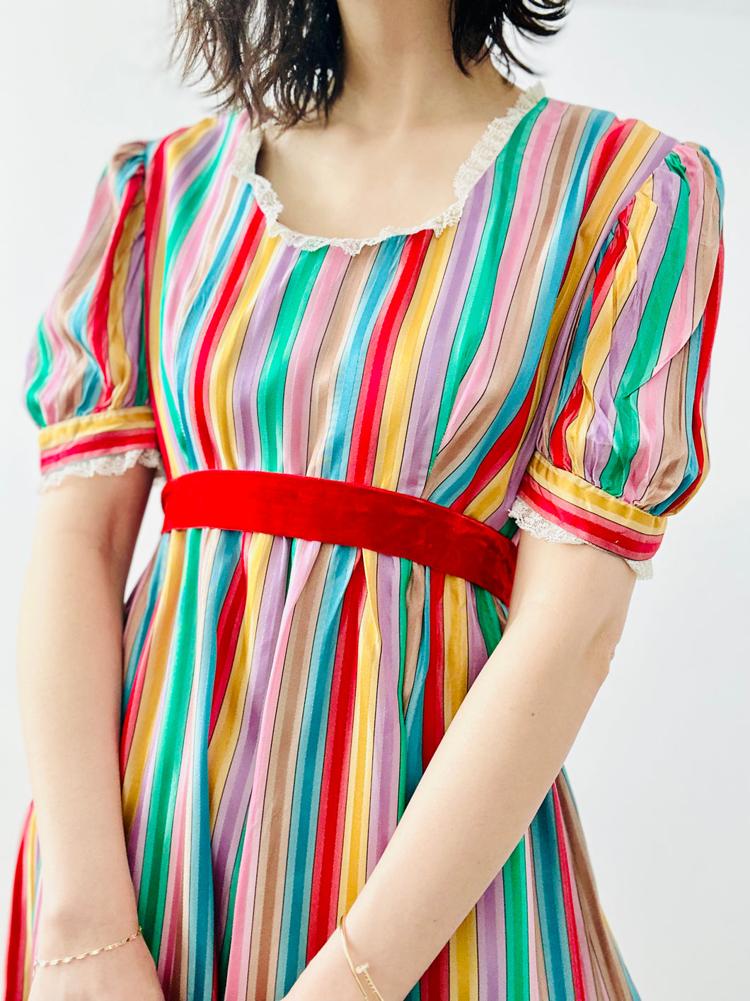 Vintage 1970s rainbow colors taffeta dress