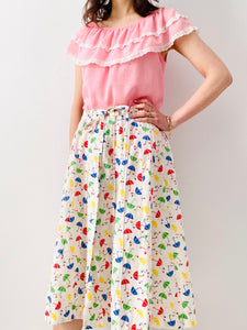 Vintage 1970s pink cotton top with eyelet trim