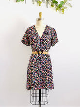 Load image into Gallery viewer, Vintage colorful floral rayon dress w waist ties
