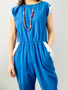 Vintage 1970s navy blue overalls cotton chore jumpsuit